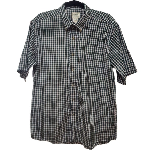 L.L. Bean Other - LL Bean Window Pain Plaid Button Down SS Shirt Red White Green Men's Size Large